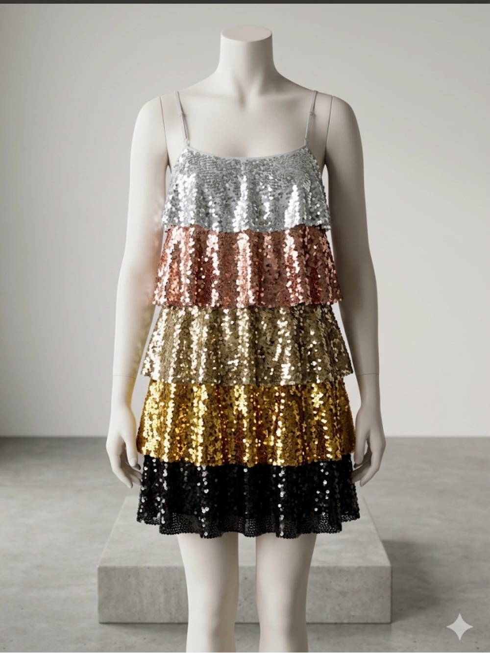 BuddyLove Multi Sequin Tiered Ruffle Mini Dress